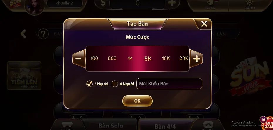 Đổi bàn cược để tìm kiếm thêm vận may trong game Tiến lên miền Nam