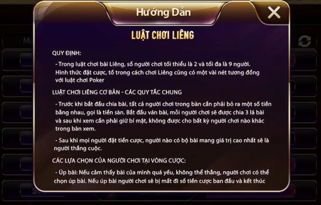 Luat choi bai Lieng cho tan binh tai Sunwin