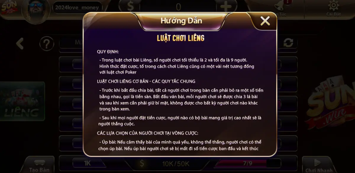 Cách chơi liêng Sun win