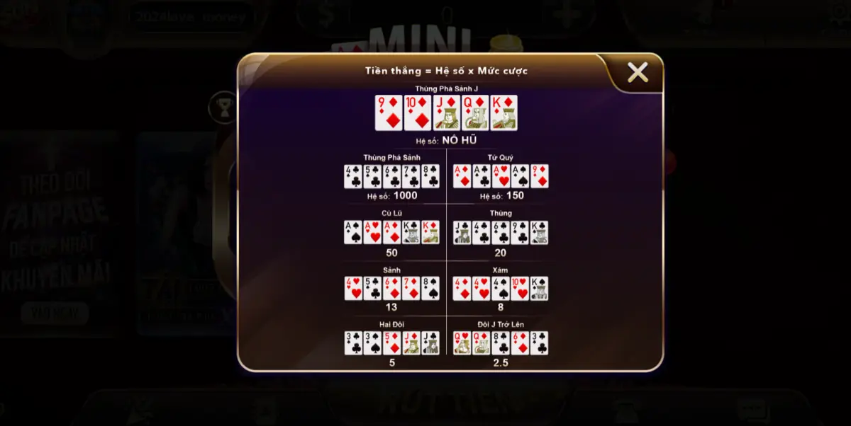 Mini poker Sunwin có tỷ lệ trả thưởng hấp dẫn người chơi