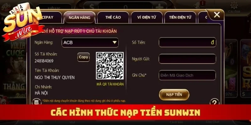 Các hình thức nạp tiền Sunwin