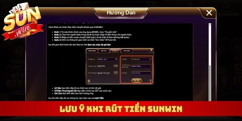 Lưu ý khi rút tiền Sunwin